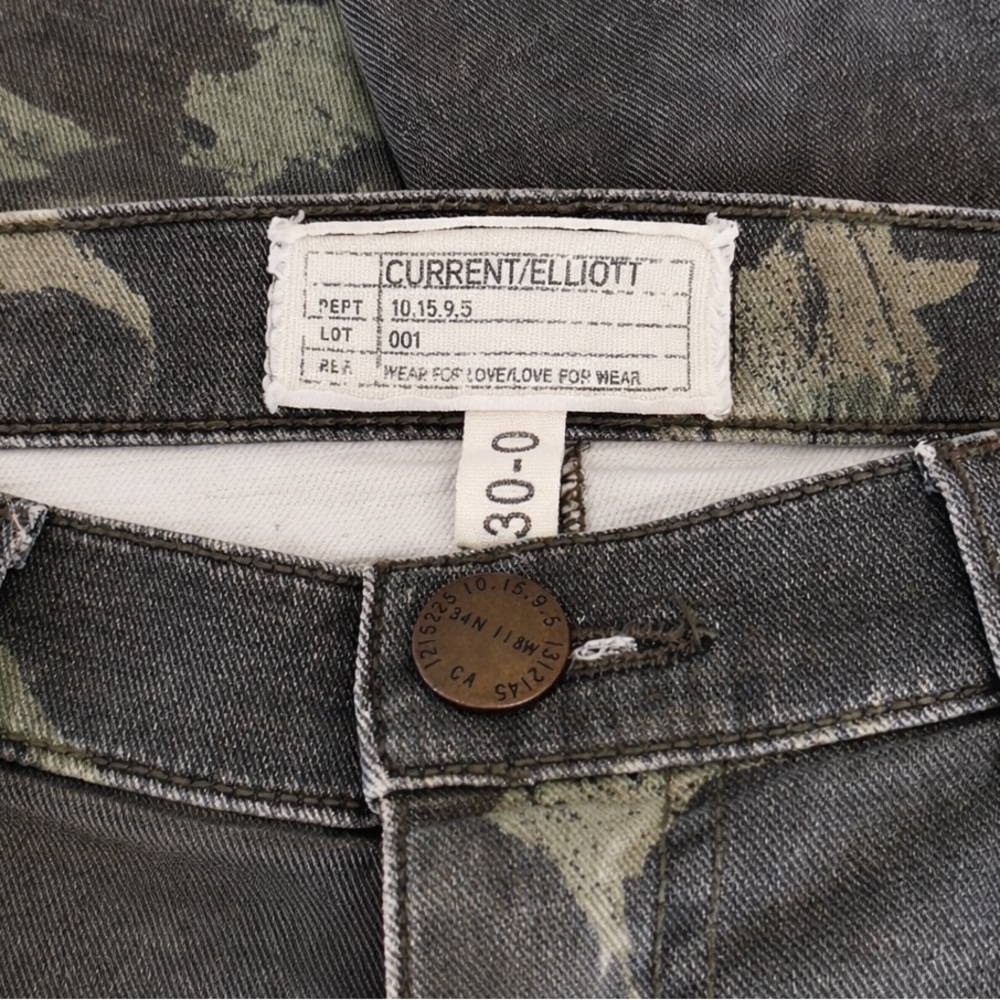 CURRENT/ELLIOTT Stiletto Skinny Jeans Army Green Watercolor Camo Size 30 Cropped - Picture 6 of 10
